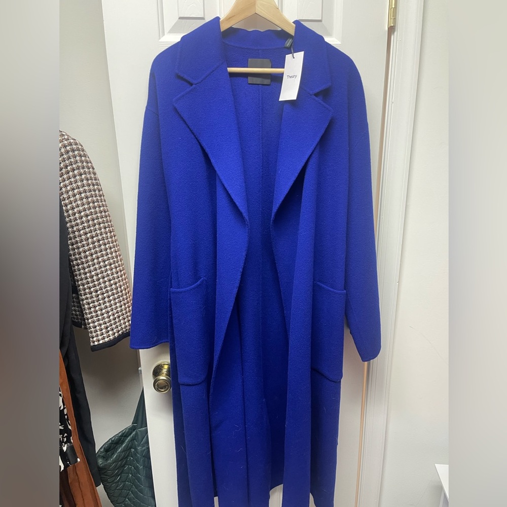 Theory Cobalt blue cashmere blend wool coat size L NWT